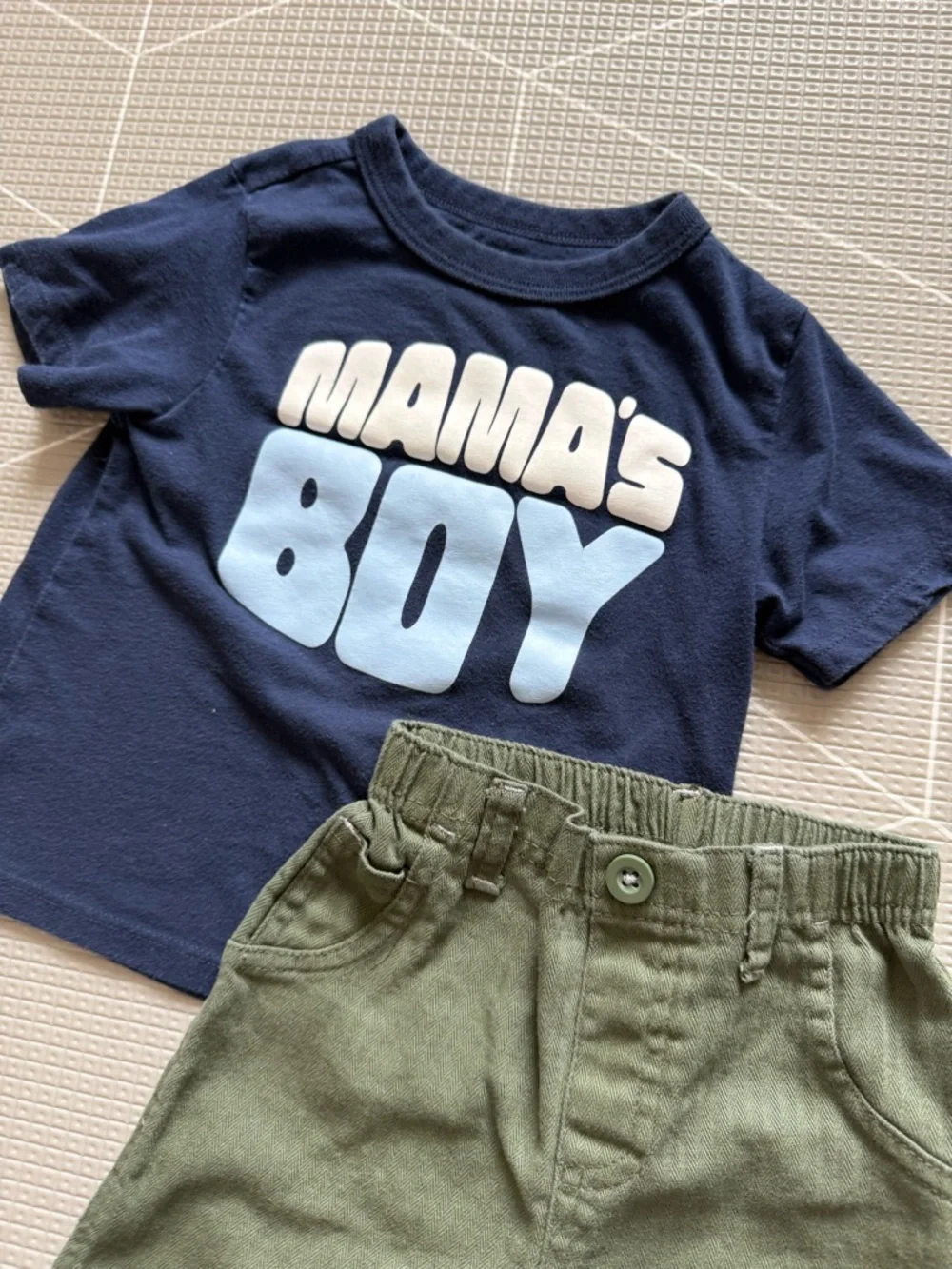 Children’s place|Baby boy/toddler set-Mama's Boy Navy Tee & Olive khakis pants• - Picture 3 of 6